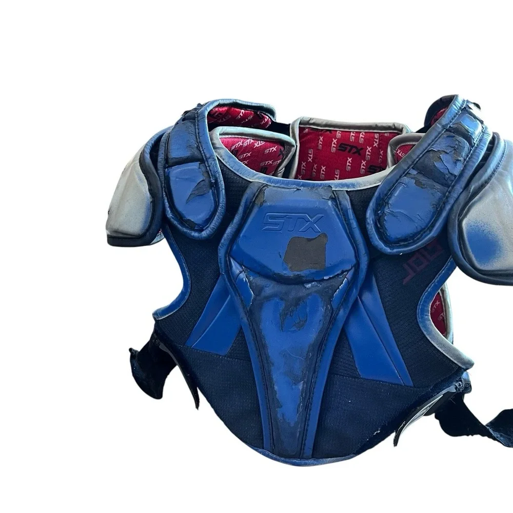 STX Jolt Youth Small Lacrosse Shoulder Pads Chest Protector Blue Silver Gear